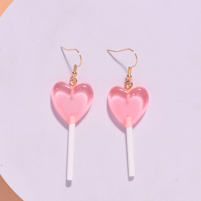 Wholesale Resin HeartShaped Candy Lollipop Earrings Sweet Style Jewelry Accessory