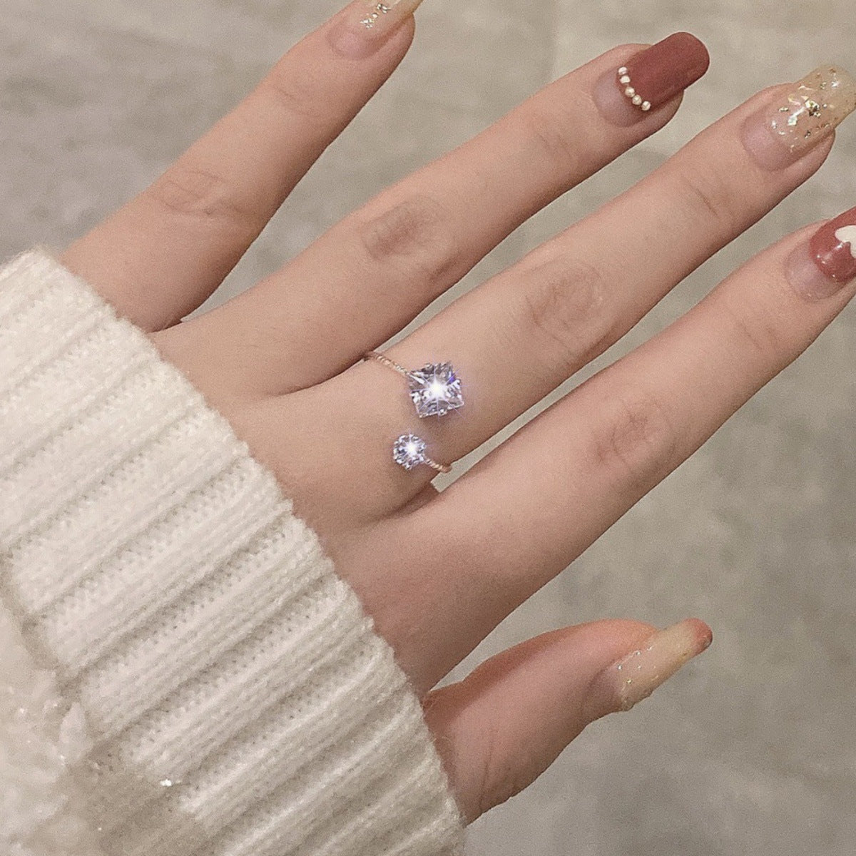 Wholesale Light Luxury Shiny Rhinestone Opening Adjusting Ring