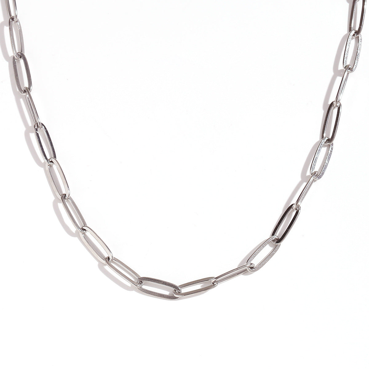 Wholesale Simple Stainless Steel 18K Gold Plated Paper Clip Chain Necklace Women' s Jewelry Accessory