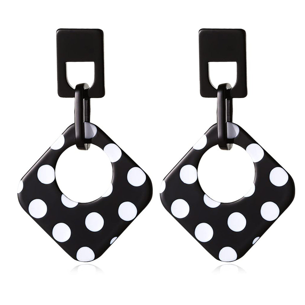 Wholesale black and white polka dot geometric diamond acrylic earrings