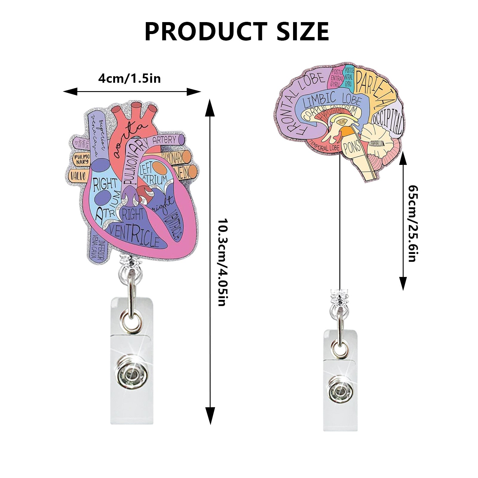 Wholesale Glitter Medical Heart Lung Brain Retractable Badge Reel Boutique ID Holder