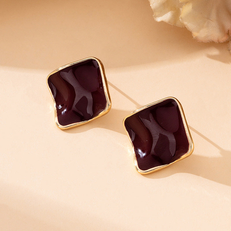 Wholesale Trendy Geometric Drip Oil Earrings for Women - Burgundy Red Alloy Jewelry Accessory