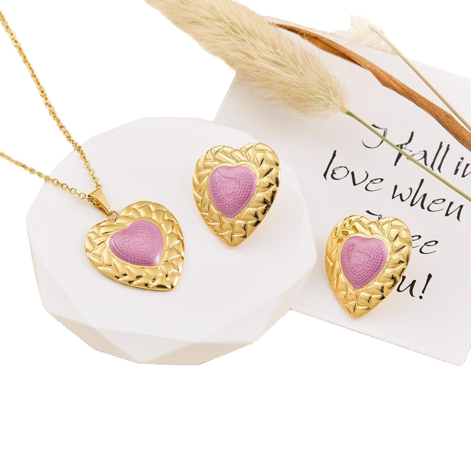 Wholesale Stainless Steel Electroplated Gemstone-Encrusted Heart-Shaped Necklace Sweet Style for Women Party Wear