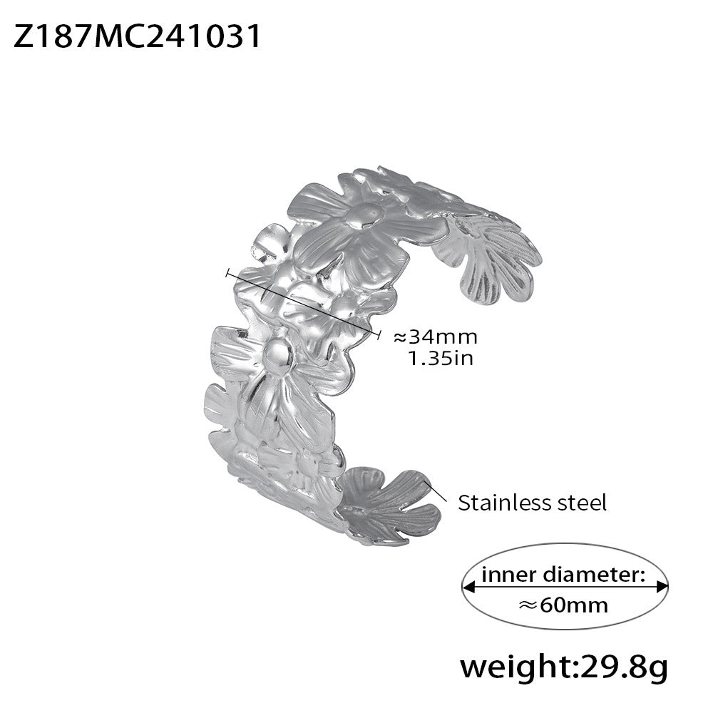 Wholesale Stainless Steel  Flower Hollow Opening Bracelet