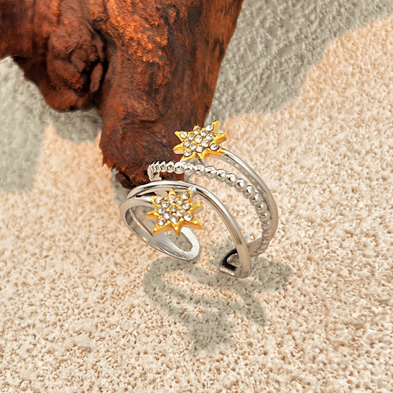 Wholesale Titanium Steel Ring for Women Non-Fading  Hammered Texture Metal Style Wide Stainless Steel Open Ring