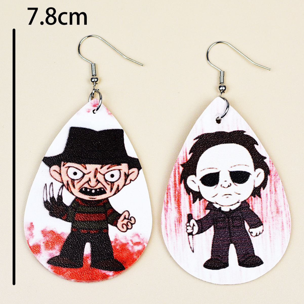 Wholesale Halloween Cute Cartoon Water Drop Shape Leather Earrings for Women Double Sided Printing ACC-ES-Mijun009