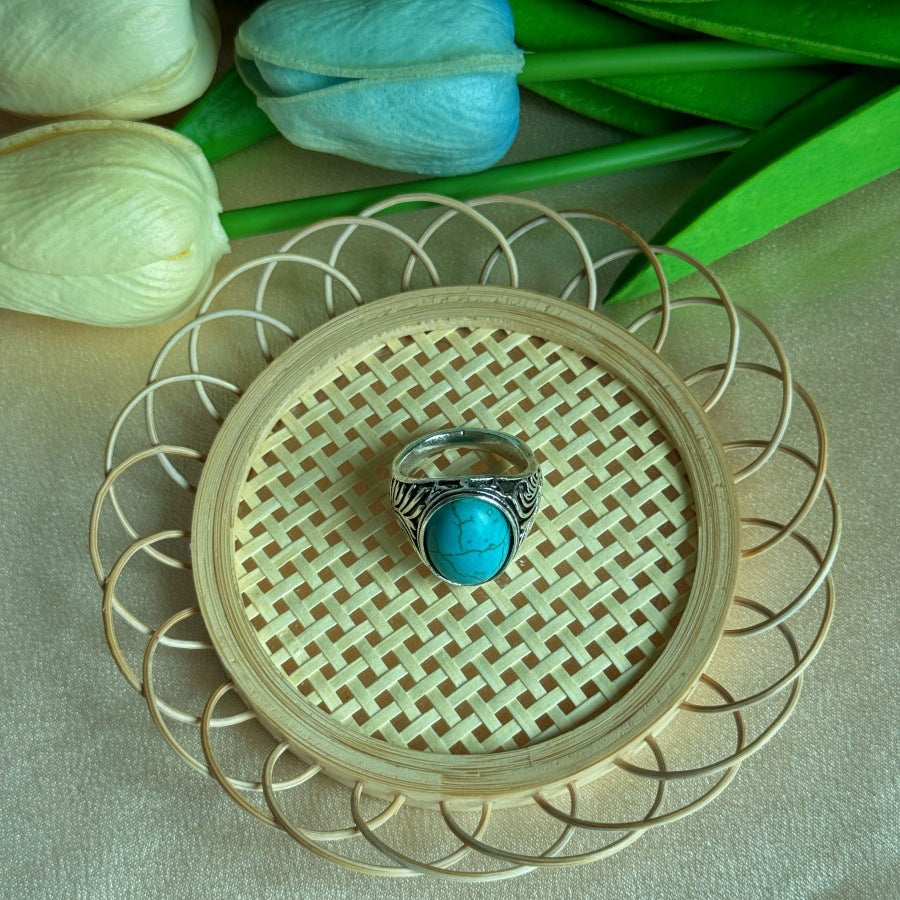 Wholesale Vintage Turquoise Titanium Men's Ring