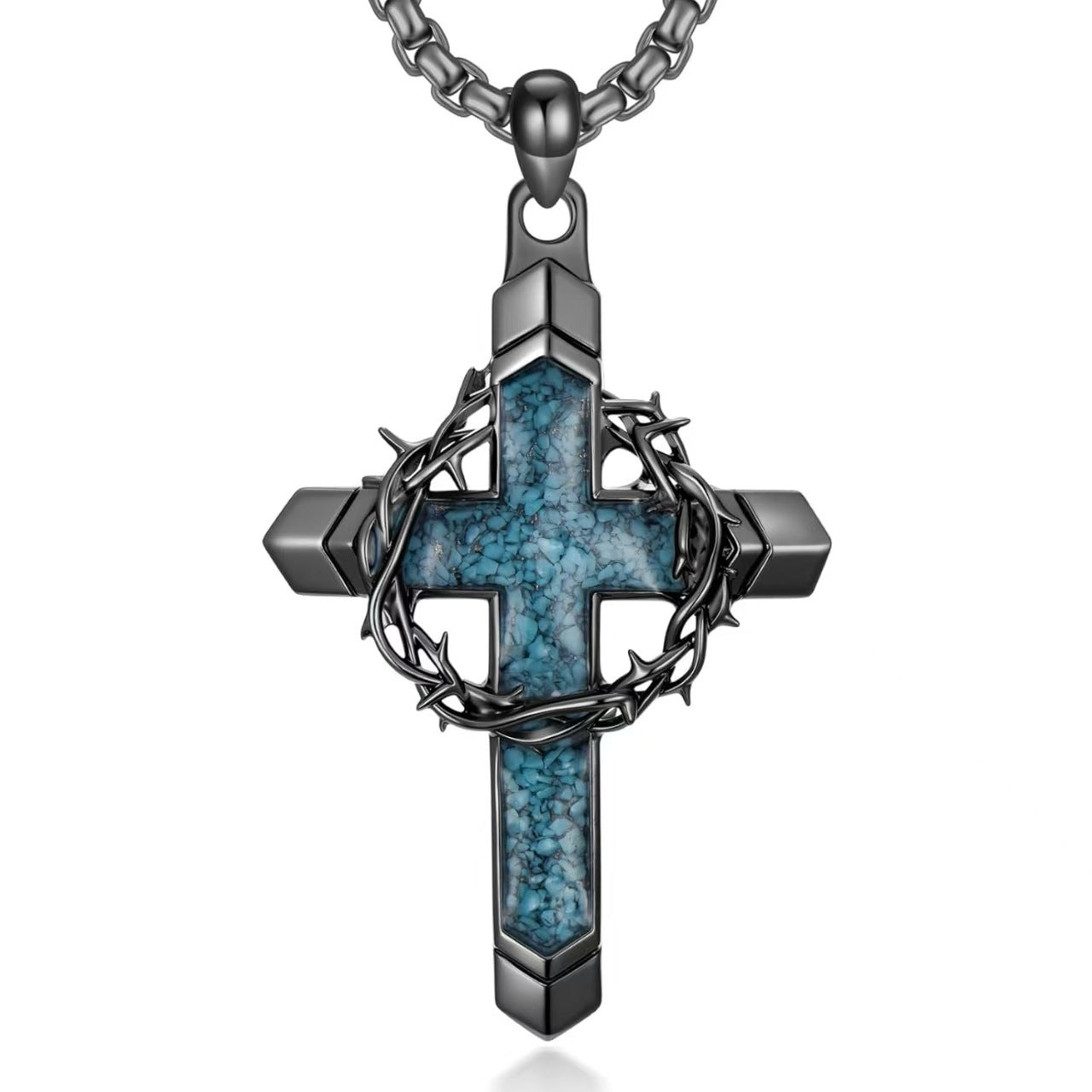 Wholesale Vintage n Cross Turquoise Pendant Necklace Alloy Chain Fashion Accessory
