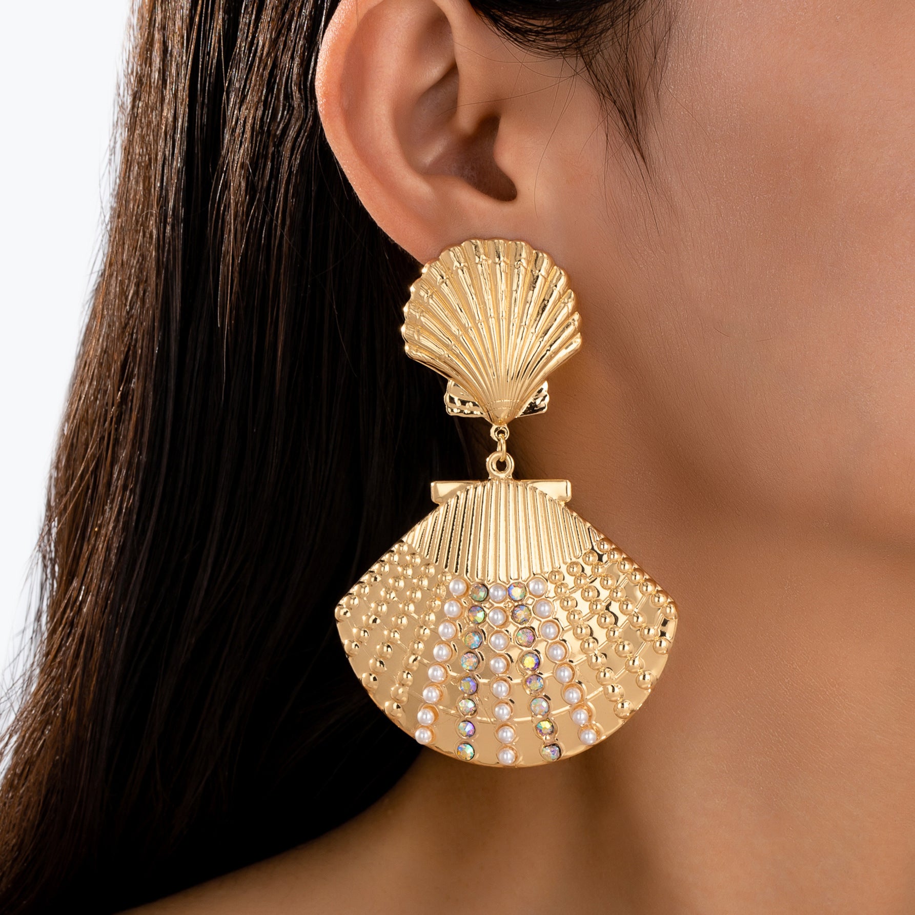 Wholesale Shell Flower Earrings For Women Gold Plated Alloy Summer Seaside Fashion Jewelry Accessory