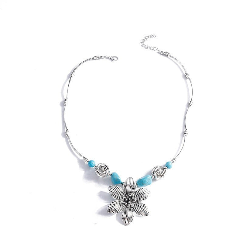 Wholesale Heart-shaped flower turquoise pendant necklace