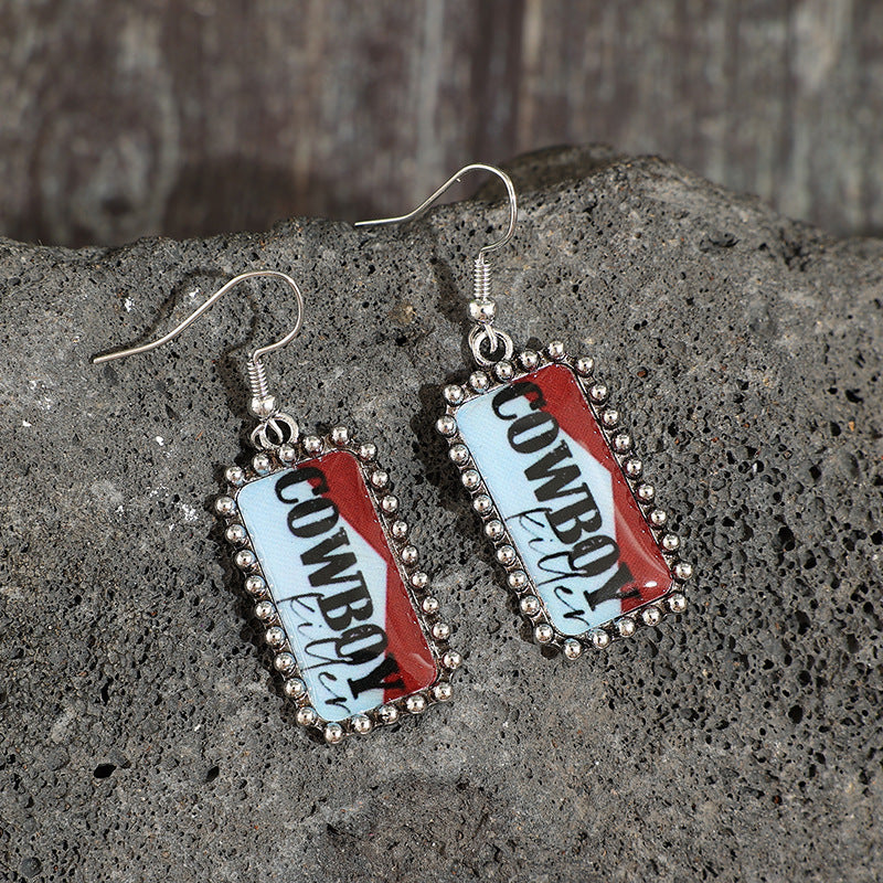 Wholesale Vintage Distressed Cowboy Letter Earrings,  Western Style Fashion Accessory for Women