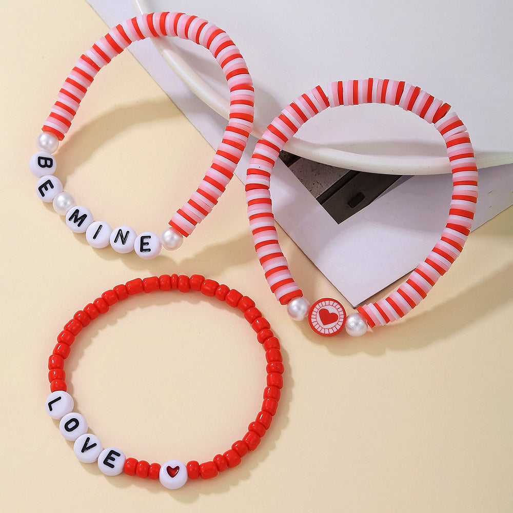 Wholesale Valentine's Day Soft Clay Stretch Bracelet Set