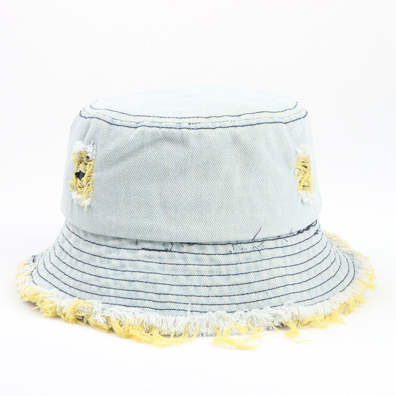 Wholesale  Colorful Ripped Edge Denim Fisherman Hat Bucket Hat