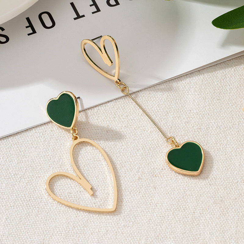 Wholesale Trendy Asymmetric Pink Heart Drop Earrings Alloy Electroplated Jewelry Accessory