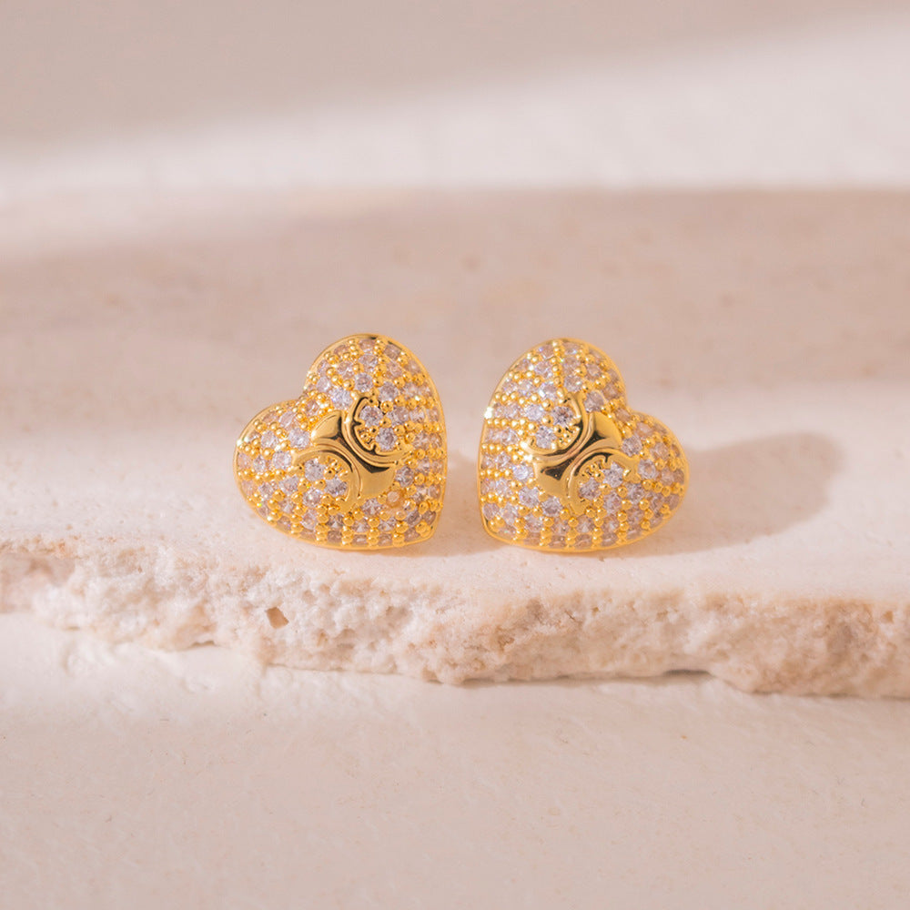 Wholesale Silver Needle Micro-inlaid Love  Earrings Simple Letter All-match Earrings