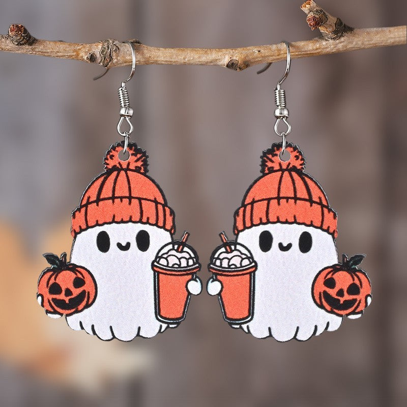 Wholesale Autumn Thanksgiving Coffee Cup Maple Leaf Pumpkin Acrylic Earrings