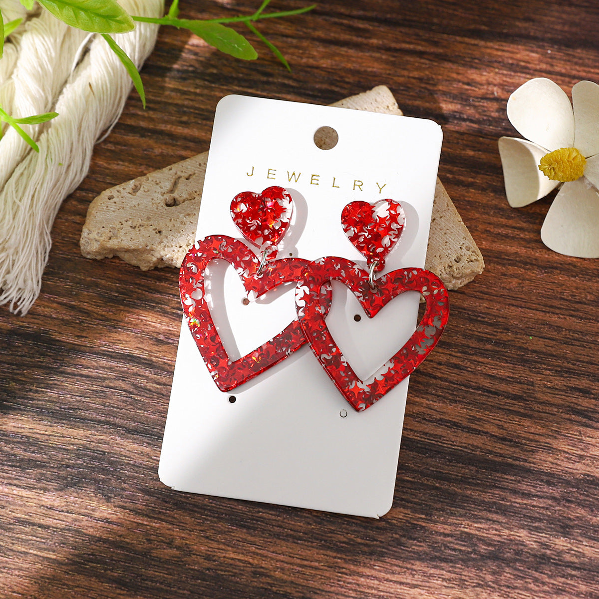 Wholesale Romantic Valentine's Day Super Shiny Heart Shaped Acrylic Earrings
