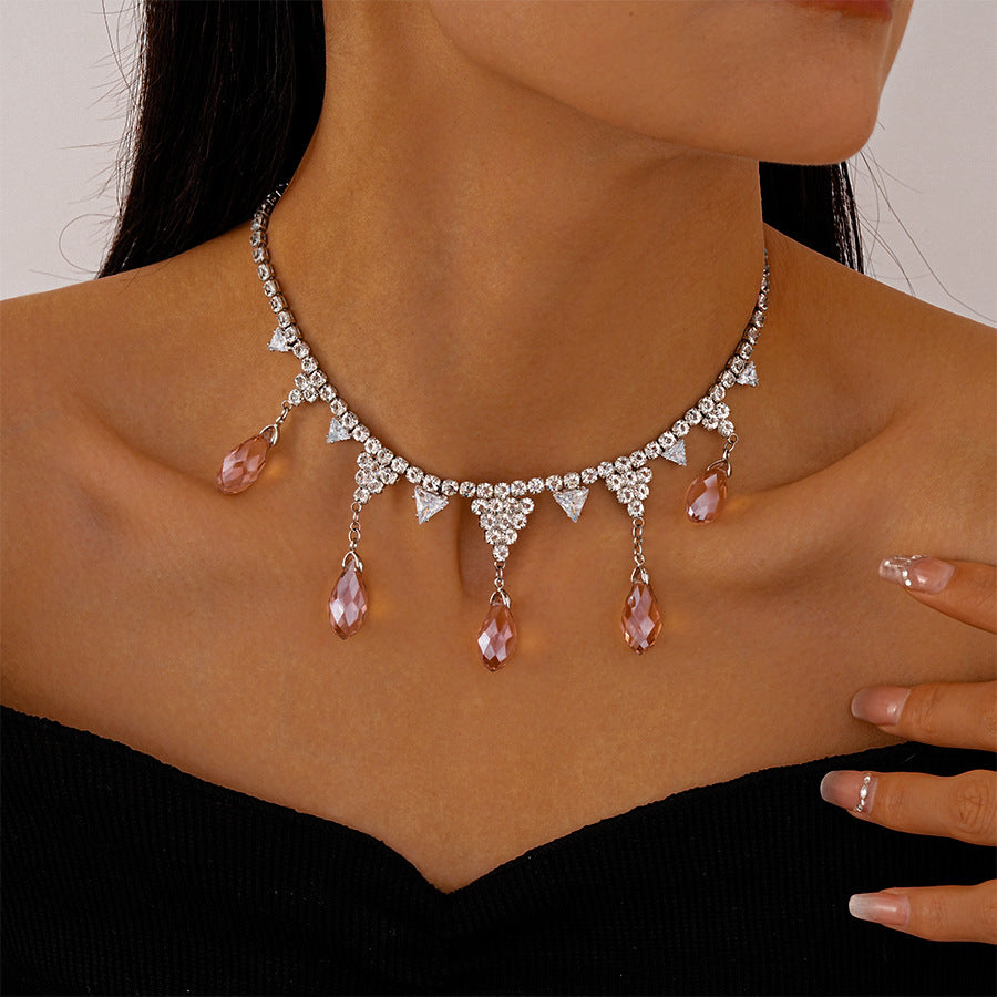 Wholesale Light luxury style diamond zircon glass bead water drop necklace