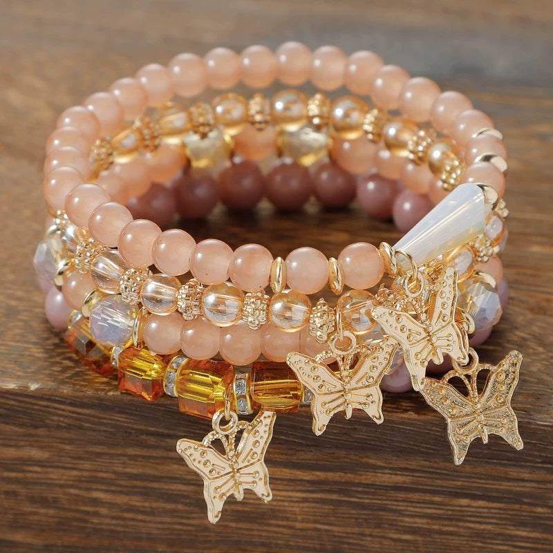Wholesale Electroplated Alloy Bohemian Multi Layer Butterfly Crystal Beaded Bracelet Women S Boutique Jewelry Gift