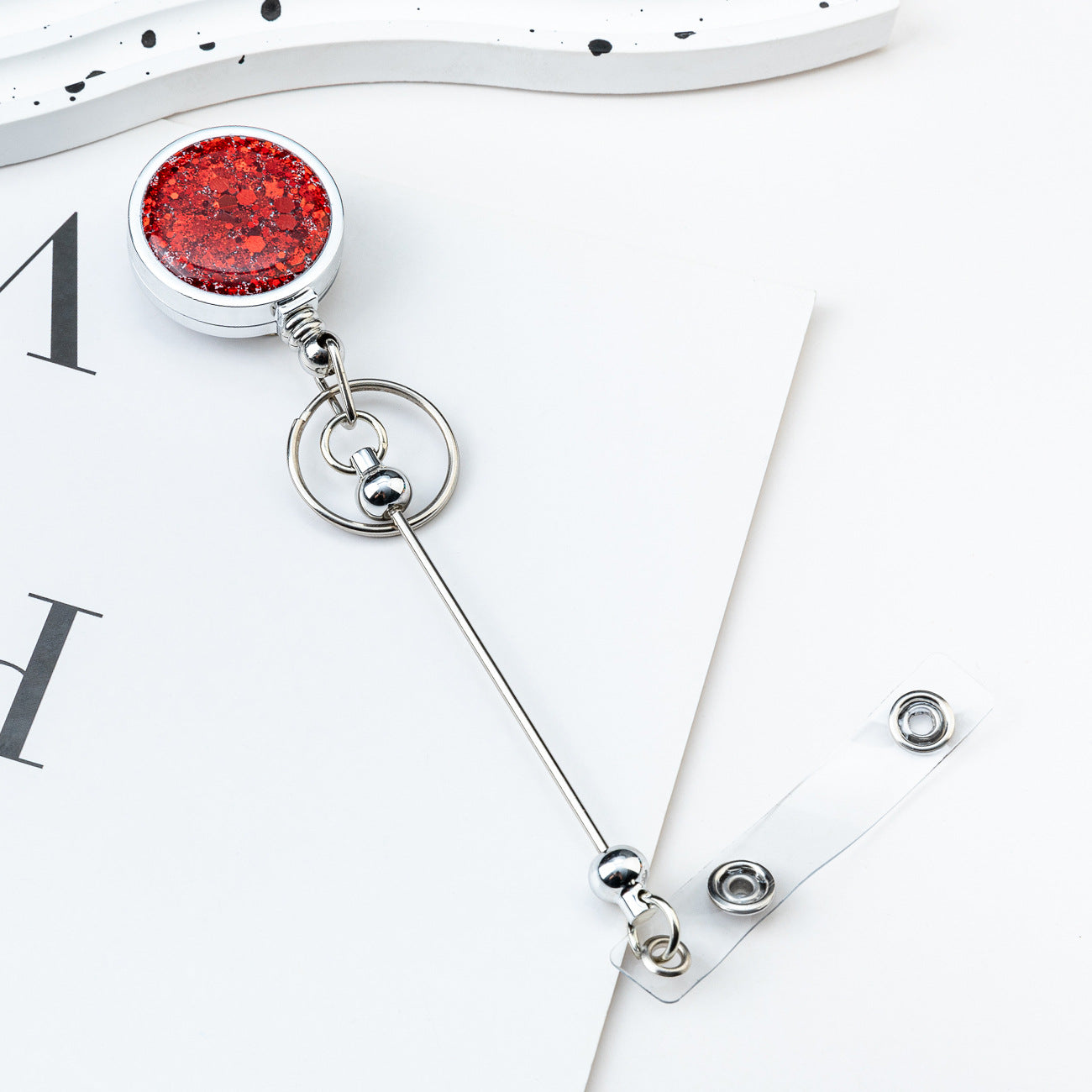 Wholesale DIY Beadable Glitter Sequin Badge Reels Easy-pull Buckle Retractable Plastic Easy-pull Badge Reel Buckle Retractable Buckle