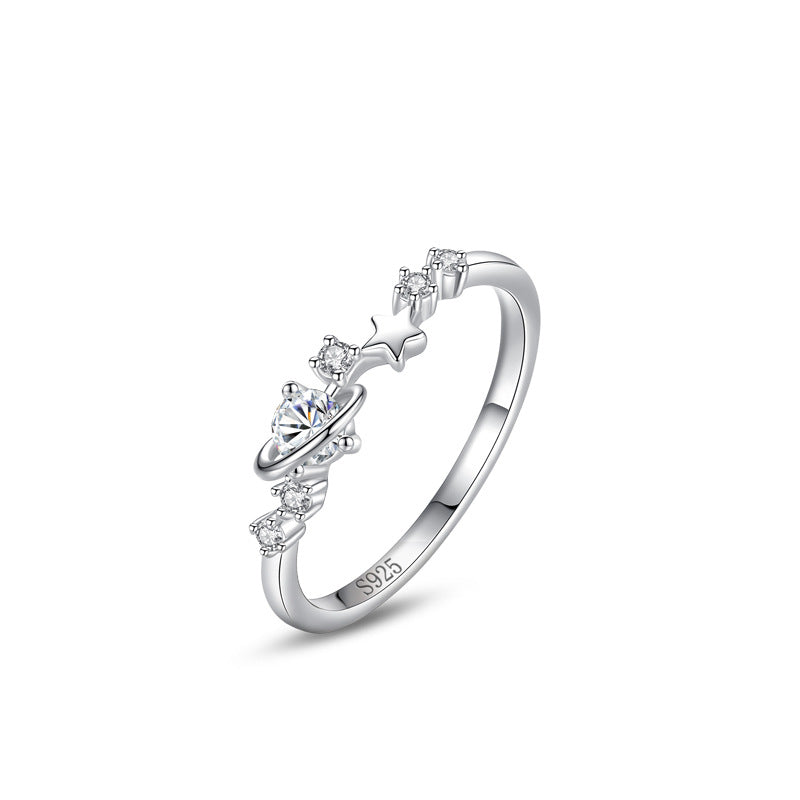 Wholesale 925 Sterling Silver Ring Star Earth Micro Inlay Opening Food Ring