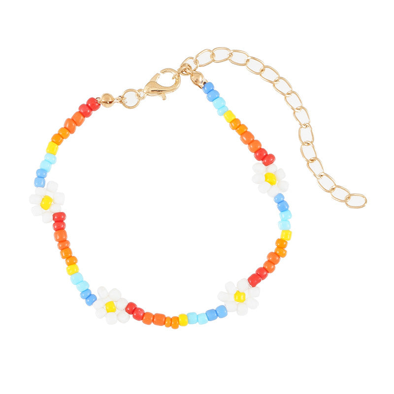 Wholesale Rice Bead Bracelet Rainbow Color Handmade Beaded Braided Flower Necklace ACC-BT-Ditong004