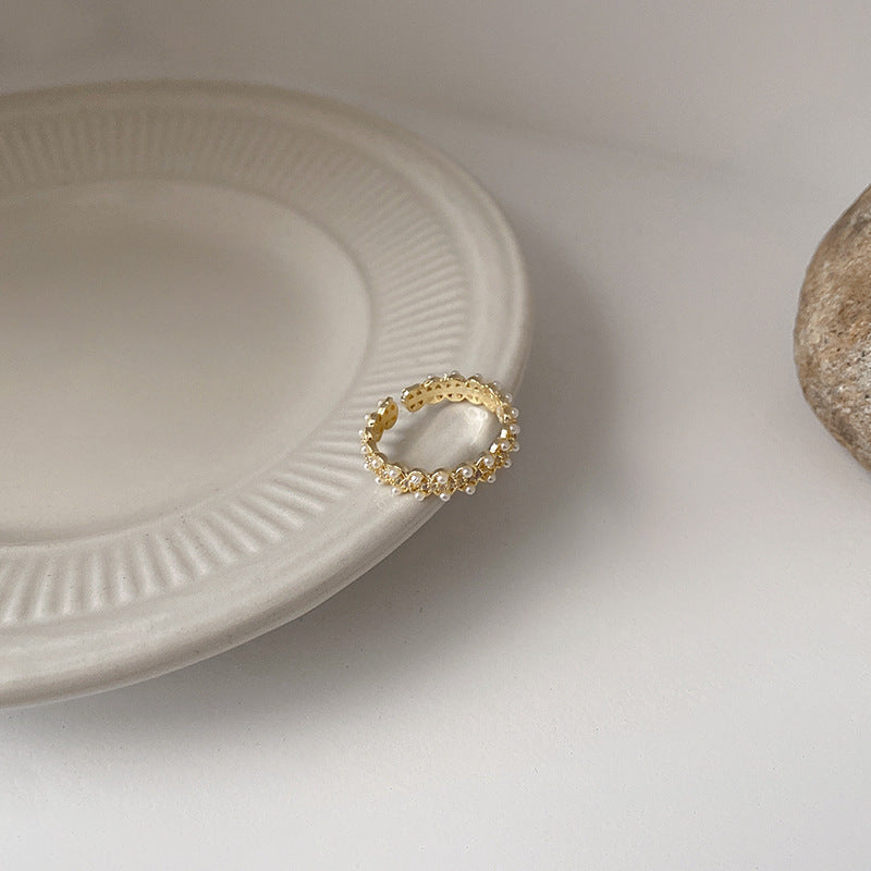 Wholesale Pearl Zircon Love Bow Ring ACC-RS-TuoYa001