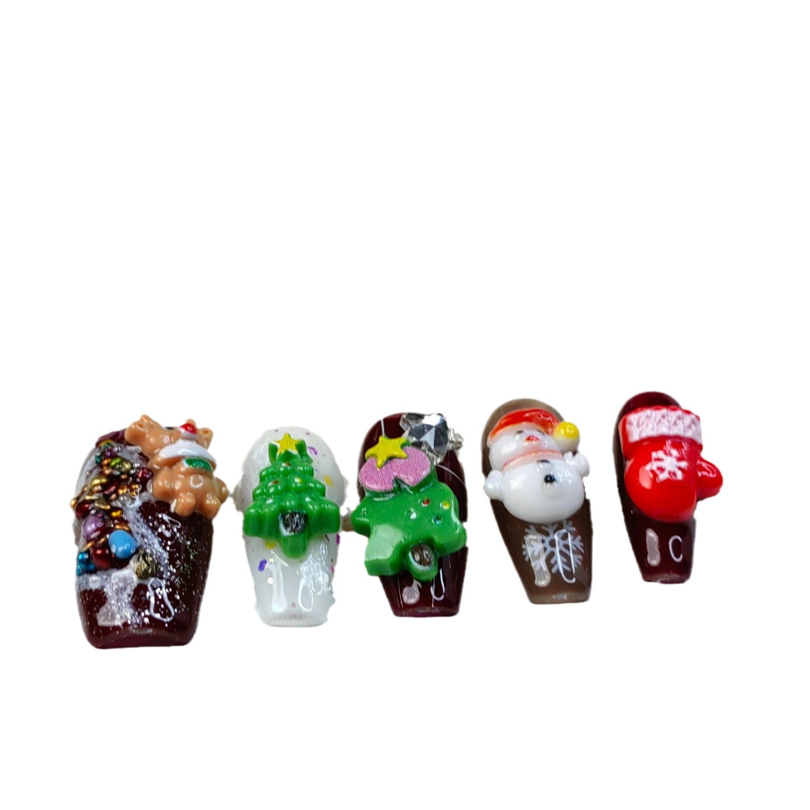 Wholesale 24 Pieces/box Cute Fluorescent Christmas Tree Press-on Nails Kits Nail Stickers ACC-NS-qilong001