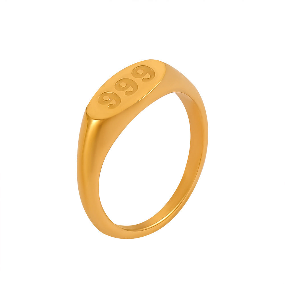 Wholesale Titanium Steel 18K Gold Plated Oval Number Rings ACC-RS-OMK002