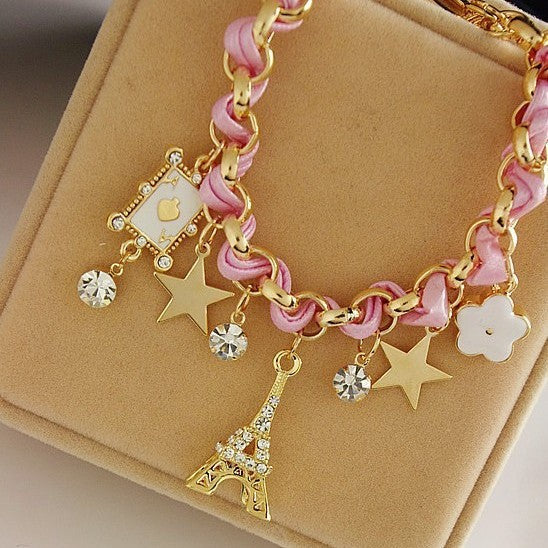 Wholesale Trendy Alloy Flower Eiffel Tower Star Bracelet Fashion Jewelry Accessory