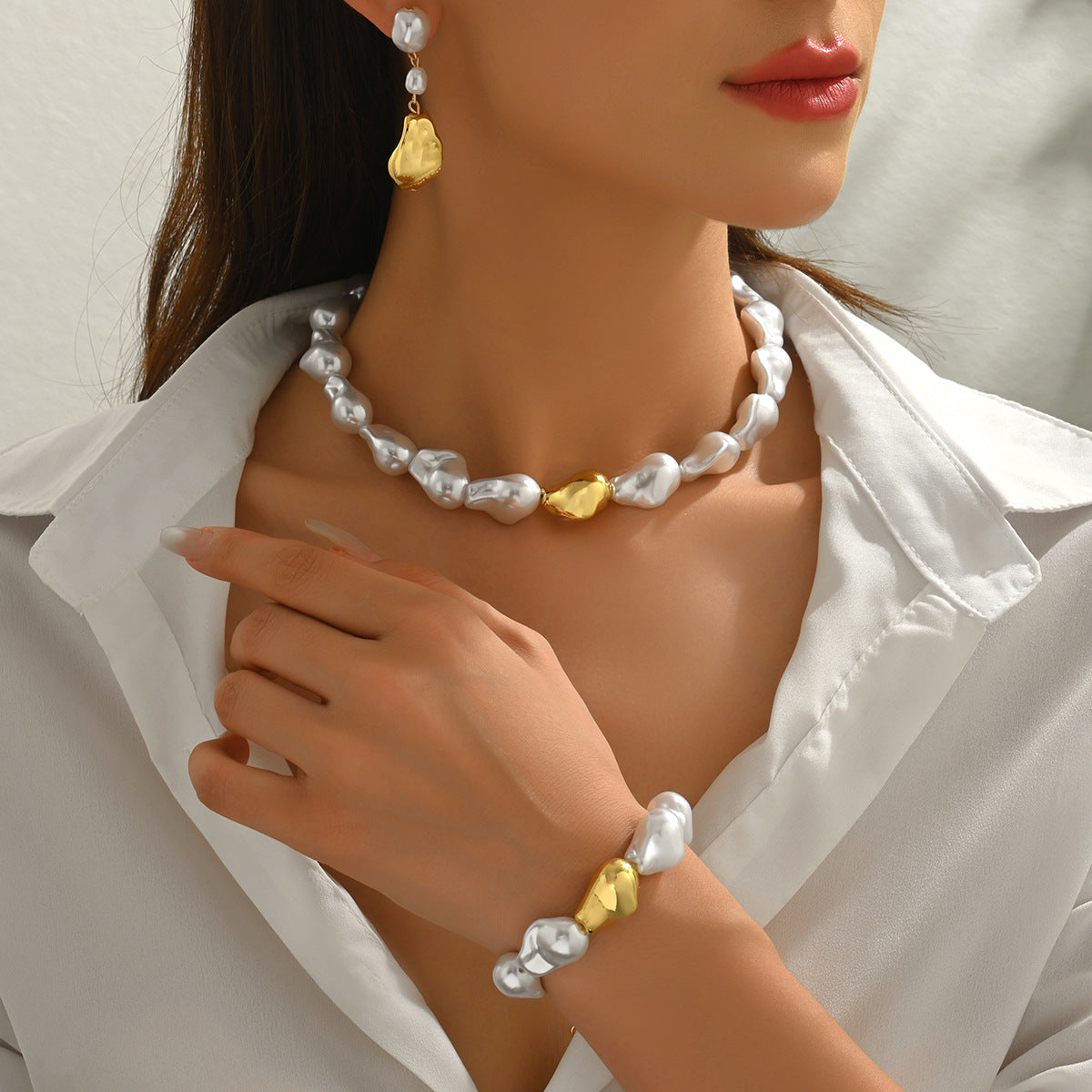 Collana con braccialetto di perline semplice barocco all'ingrosso