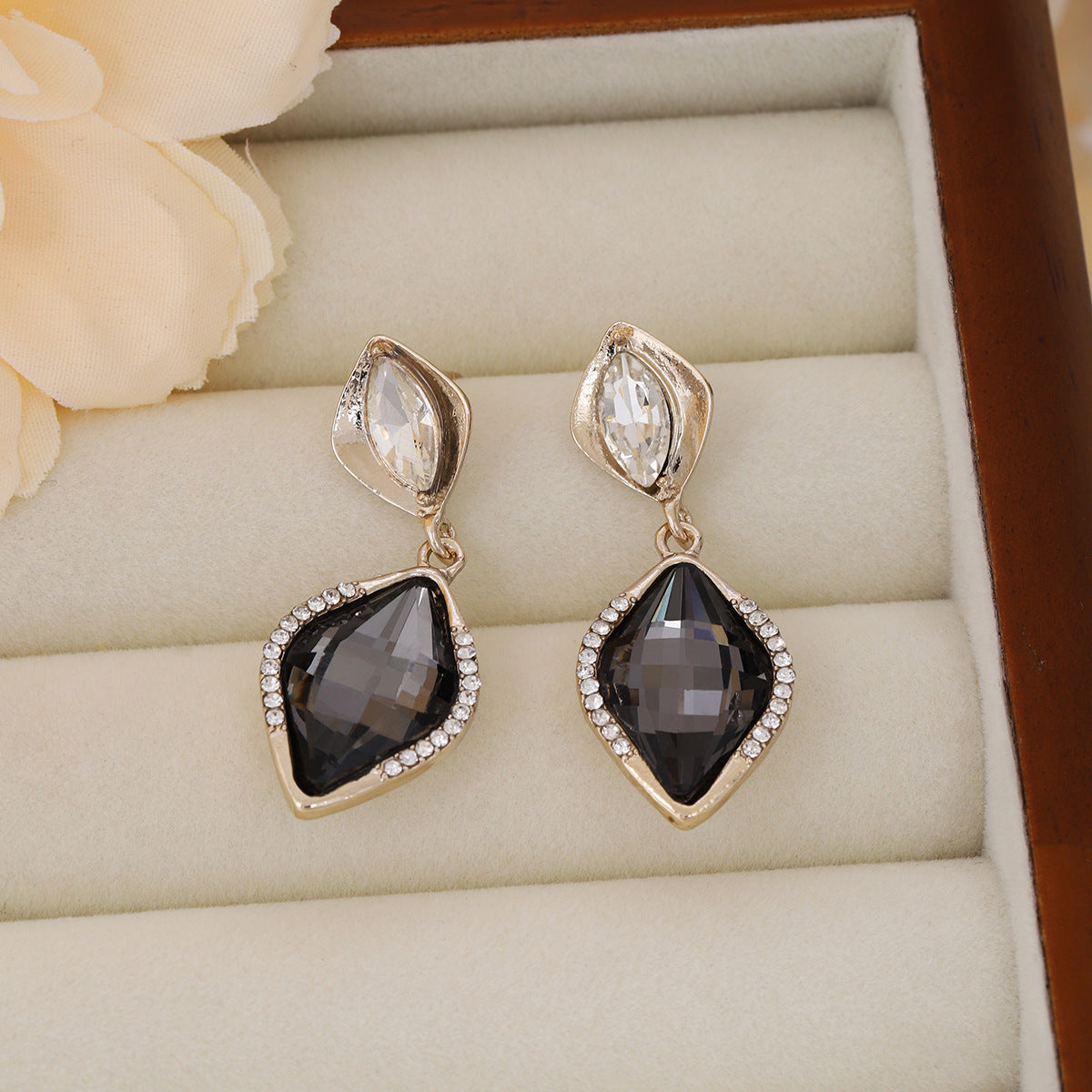 Wholesale Square Zinc Alloy Earrings with Diamond Water Drop Earrings ACC-ES-MDD021