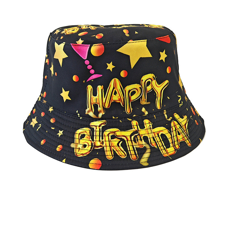 Wholesale Happy Birthday Printed Bucket Hat for Outdoor Sun Protection Fashion Accessory