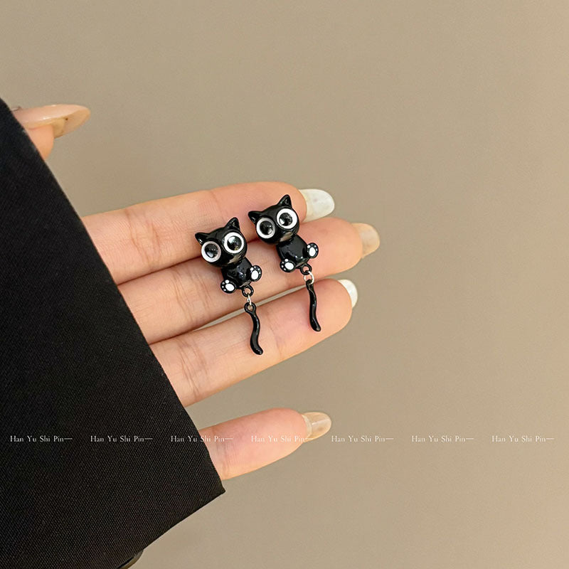 Wholesale Cartoon Black Cat Earring Set - Cute Cat Tail Design Alloy Earrings for Women,  Fashion Accessory