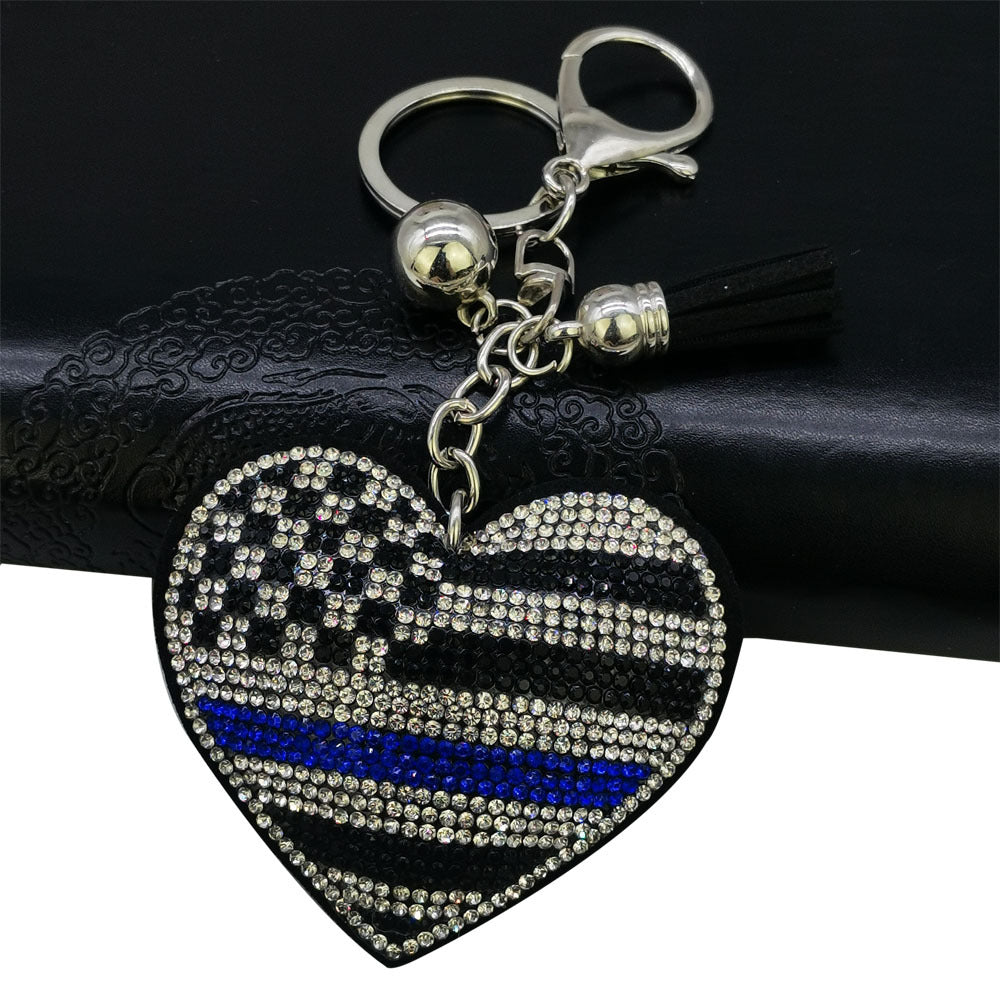 Wholesale  velvet Diamond-embedded peach heart Tassel Keychain