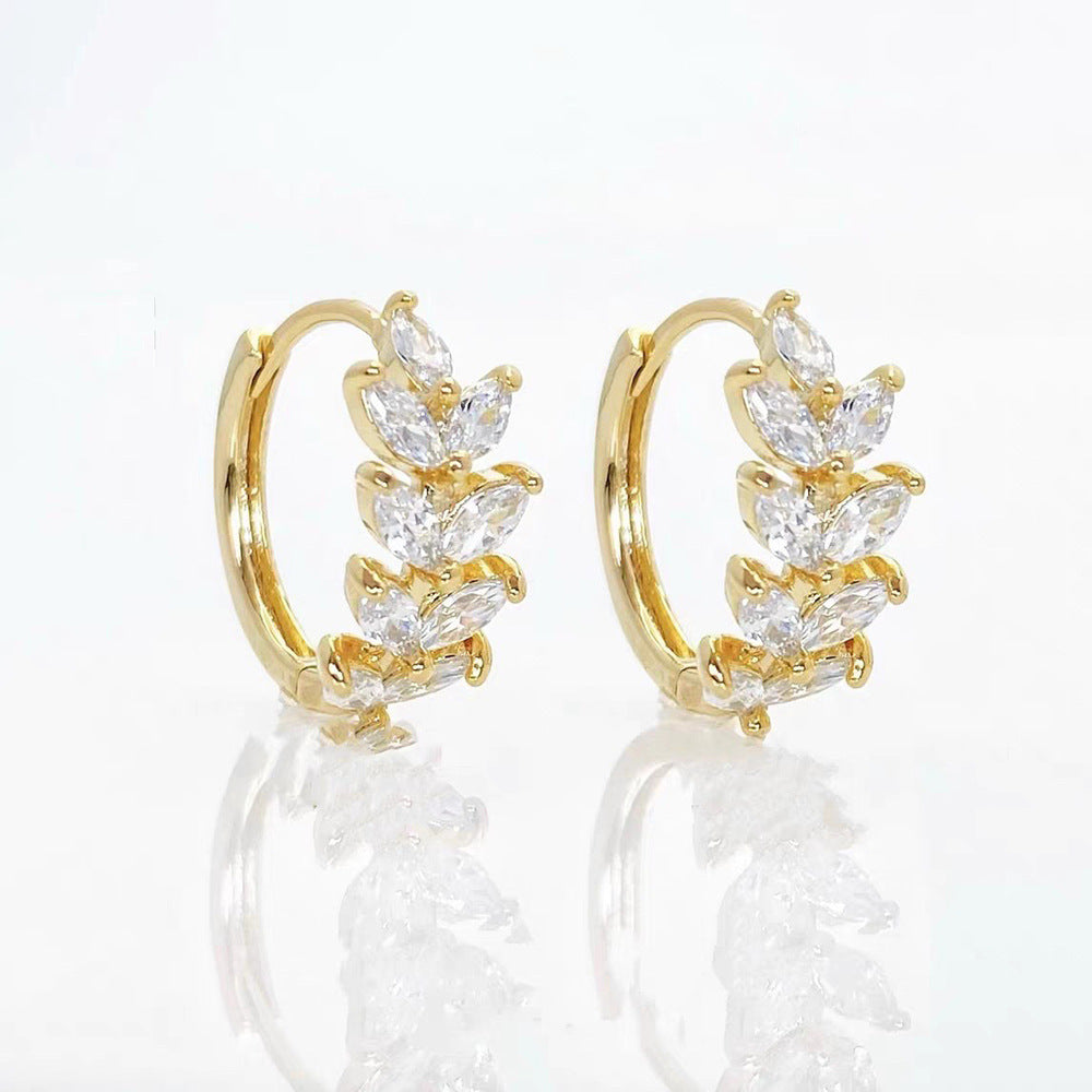 Wholesale Zircon Wheat Ear Buckle Retro  Light Luxury All-match Earrings