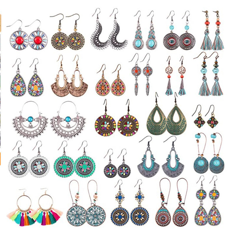 Wholesale Jewelry Bohemian Turquoise Alloy Earrings
