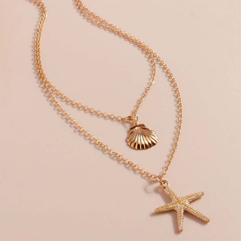 Wholesale Beach Shell Starfish Five-pointed Star Double Necklaces ACC-NE-YueSen001