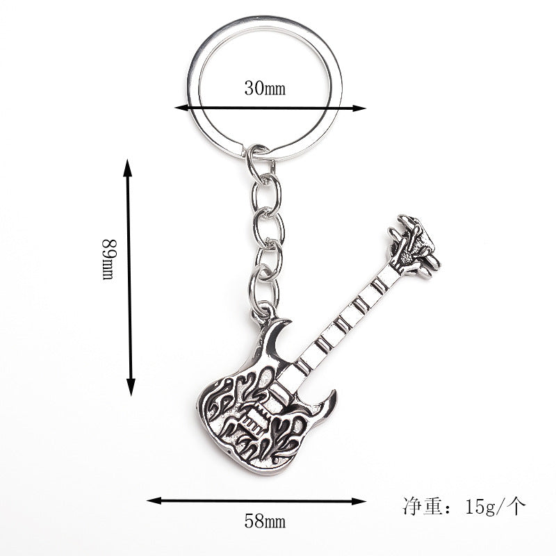Wholesale Alloy Guitar Keychain Electroplated Silver Finish Trendy Fashion Accessory For Keys And Bag Charm