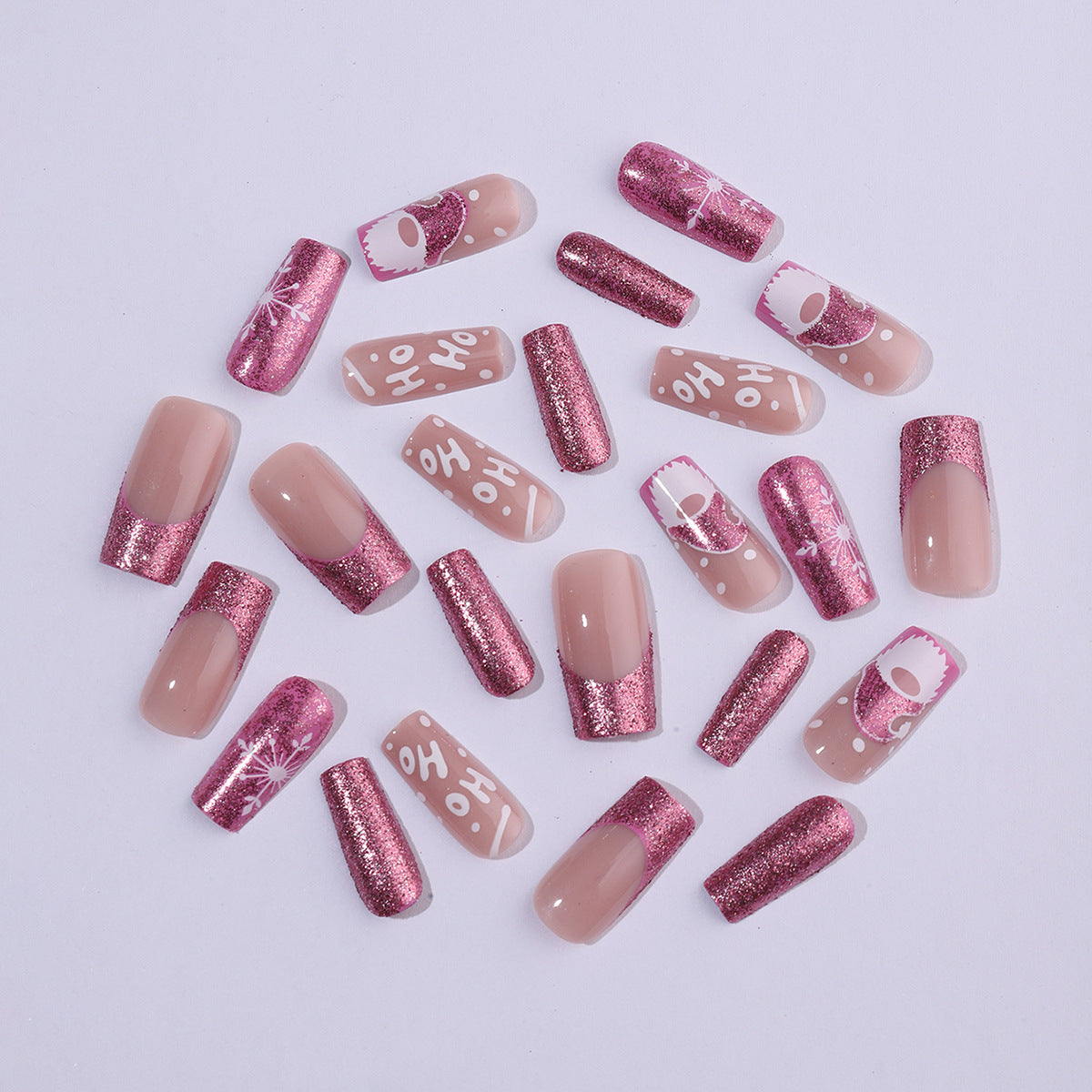 Wholesale 24 Pieces/  box Pink Glitter Santa Snowflake Nails Kits Nail Stickers