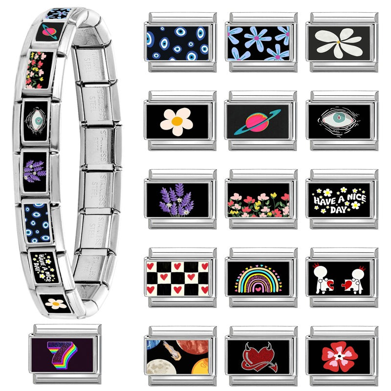Wholesale  9mm Italian Charm Starter Bracelets DIY square Single Section Creative Stainless Steel Composable Bracelet