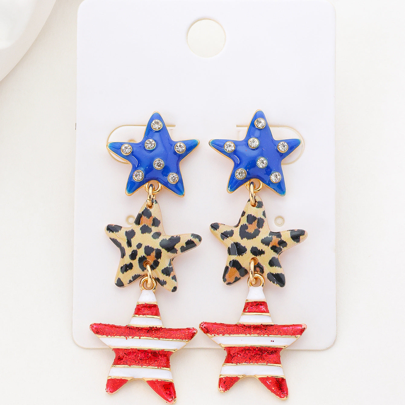 Wholesale American Star and Stripe Retro Oil-Drip Earrings Fashion Accessory Gift for Women