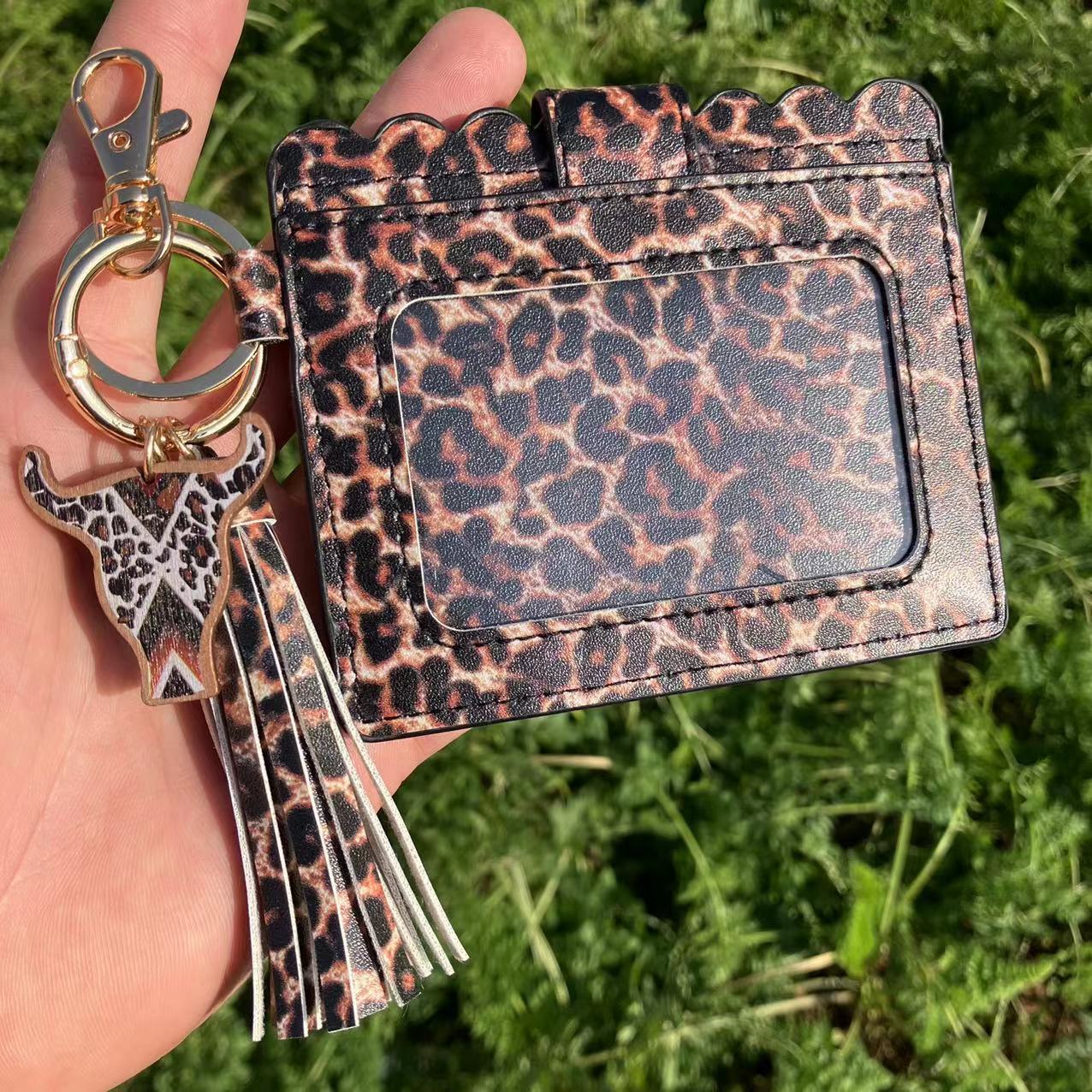 Wholesale Western Style Butterfly Rose Flower Cow Head Leather Card Holder Tassel Keychain ACCVIP-KC-QiuXue003