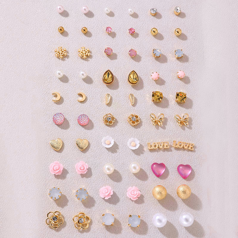 Wholesale diamond compact exquisite love pearl geometric combination female earrings