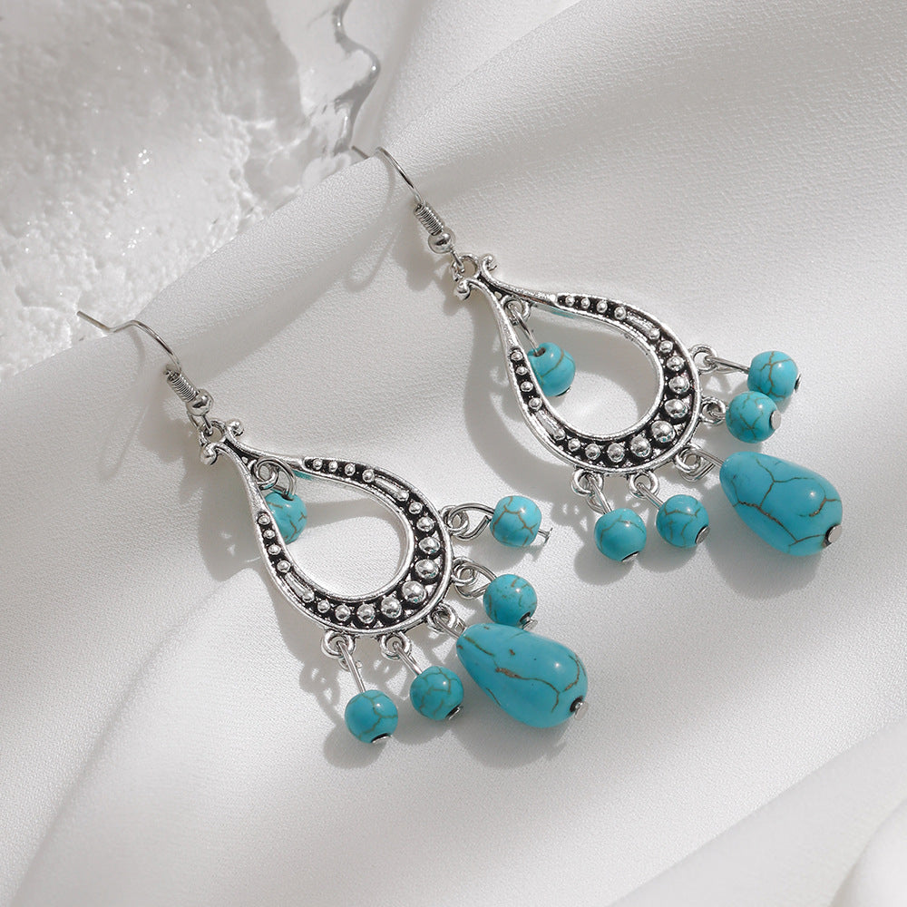 Wholesale  handmade retro  turquoise tassel earring