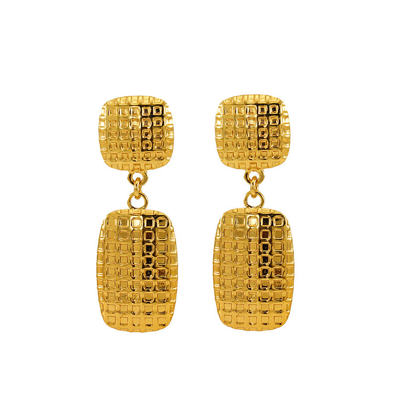 Wholesale Retro Square Check Stainless Steel Earrings ACC-ES-ZhongYao005