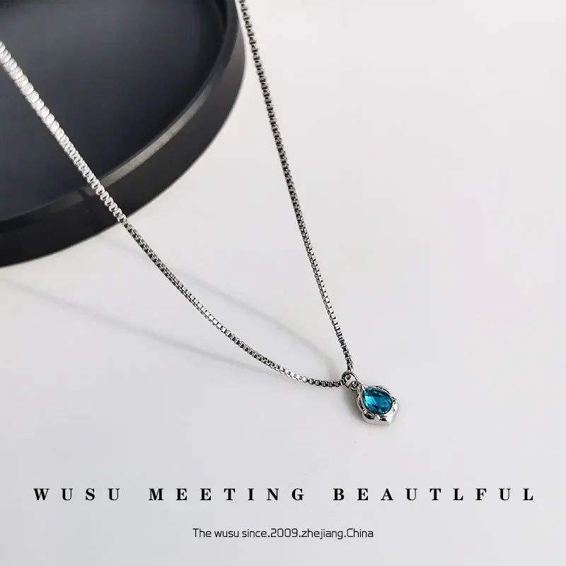 Wholesale  Titanium Steel Luxury Iceberg Blue Waterdrop Necklace