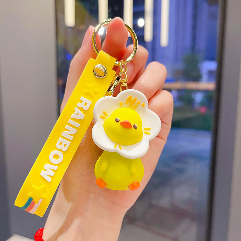 Wholesale PVC Cute Cartoon Duck Keychain with Sunflower Design - Fun Bag Charm or Gift