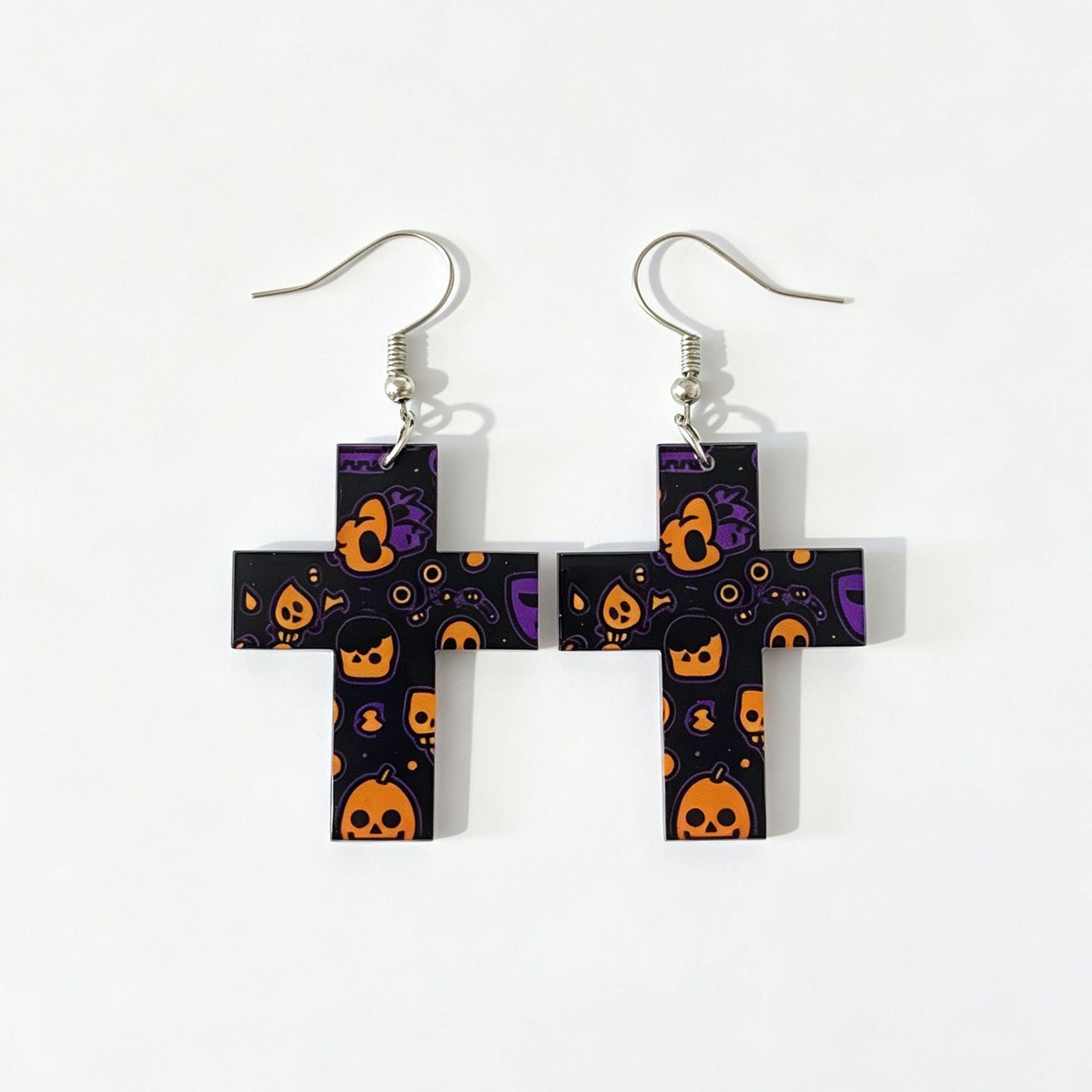 Wholesale  Double-Sided Acrylic Earrings Pumpkin Ghost Cross Prints Women Fashion Accessory Gift