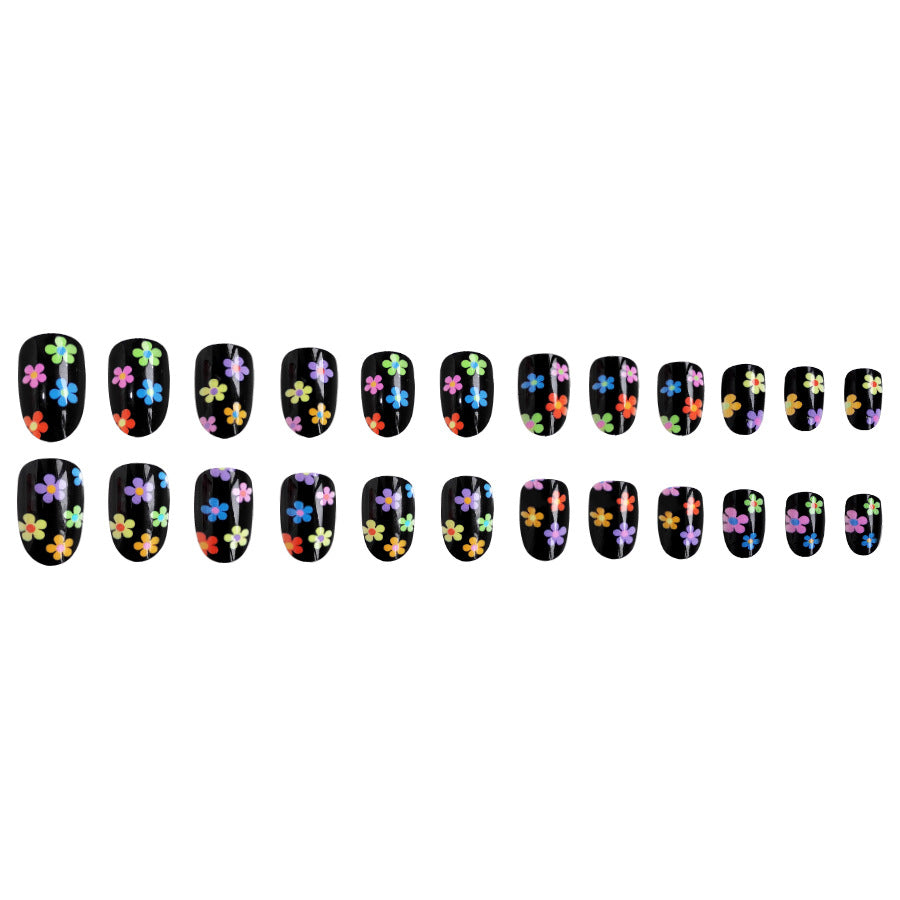 Wholesale 24 Pieces/box Short Multicolor Flower Press-on Nails Kits Nail Stickers ACC-NS-GuaiXL111